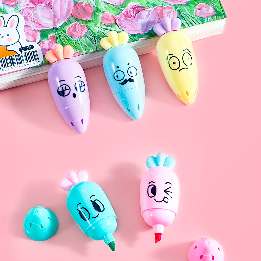 Resaltador Mini Radish Resaltador Color Pintura Bolígrafo clave Bolígrafo Marcación Bolígrafo de graffiti de cuenta manual Bolígrafo de color Juego de 6 colores