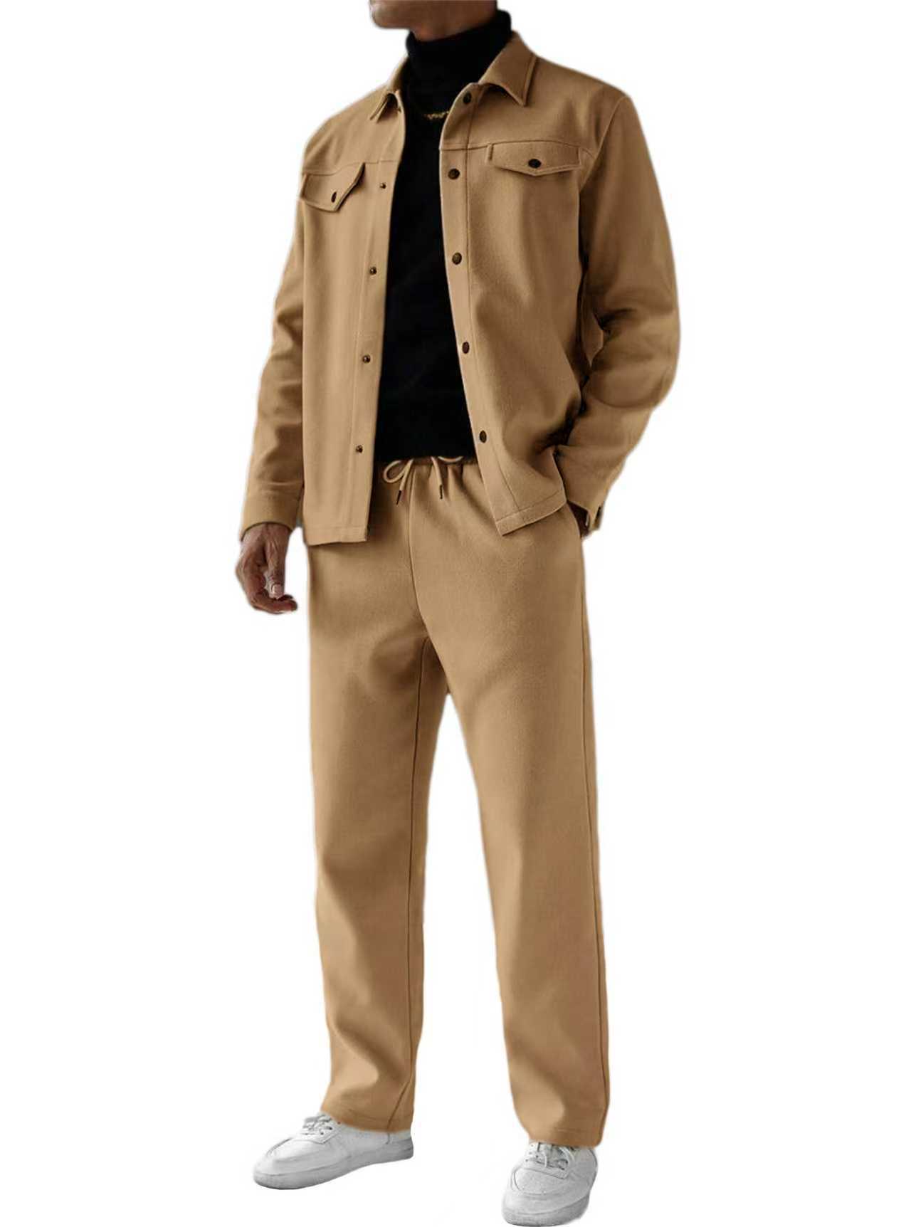 Transfronterizos Europa y Estados Unidos otoño y invierno moda cardigan con solapa chaqueta de viaje de cuello blanco traje de estilo suelto pantalones largos manga larga hombre