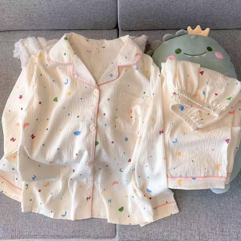 Cloud Cotton Simple Pajamas for Women, Spring and Autumn High-End Long-Sleeve Cardigan Homewear Set