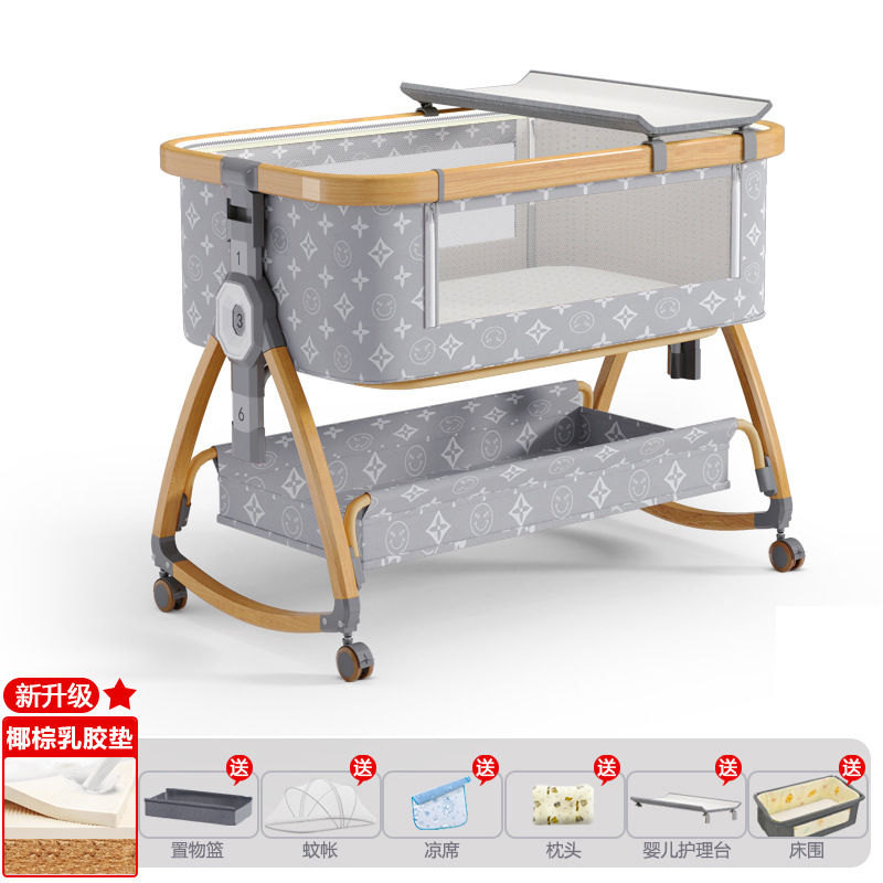 Cuna de bebé recién nacido cama costura Cama grande Baby Shaker BB cama de los niños cuna cama multifuncional móvil plegable image 29