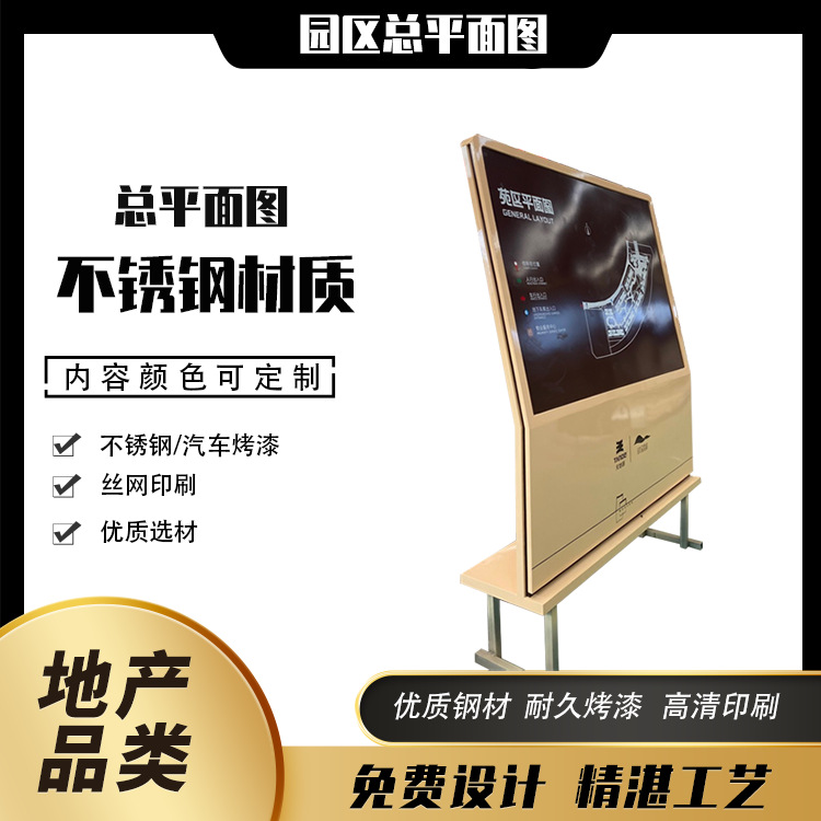 源头厂家花草牌园区总平面图导视识标识标牌不锈钢标识丝网印刷