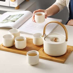 Simple Trendy Japanese-Style Teapot Set for Making Tea, Kung Fu Tea Set with Ceramic Tea Tray for Home Use