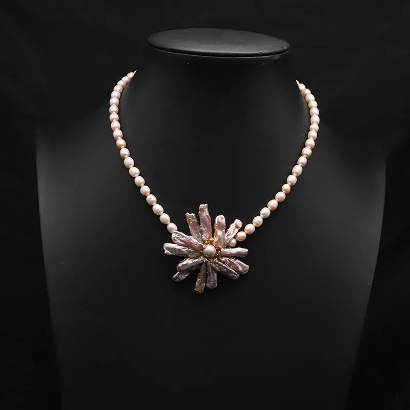 轻奢高级天然珍珠淡水巴洛克项链手工花朵锁骨链大花饰品跨境热销