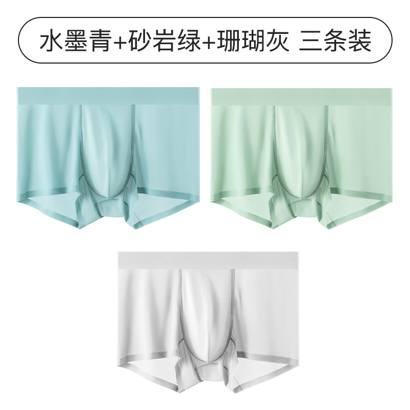 Ropa interior de hombre de seda de hielo sin costuras color puro ultrafino de verano seda de morera transpirable antibacteriano cintura media ropa interior cómoda para hombres