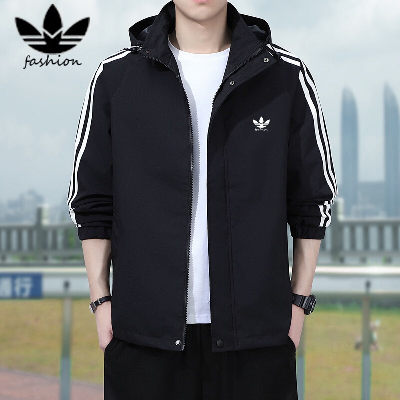 Cross-Border Men's Fashion 2026 Spring and Autumn Classic Three-Stripe Jacket Coat for Men and Women, Couple's Hooded Trendy Casual Top