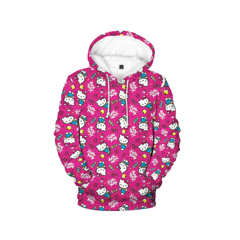 2026 Cross-Border New Product Hello Kitty Kuromi Cartoon Digital Print Loose-Fitting Long-Sleeved Hooded Women's Sweatshirt