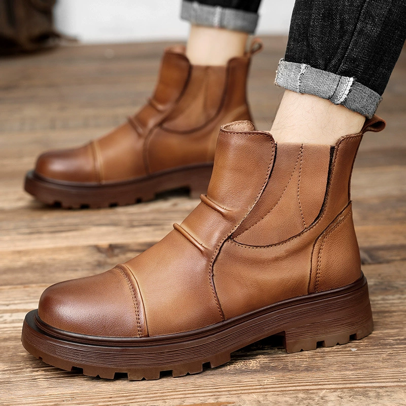 Ботинки Челси из мягкой кожи с верхним слоем из воловьей кожи, легкие британские универсальные модные мужские ботильоны, ботинки Martin Set-Foot