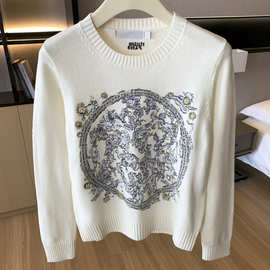 高定N货~深圳南油欧货法式高端女装重工刺绣羊毛混纺针织衫毛衣冬