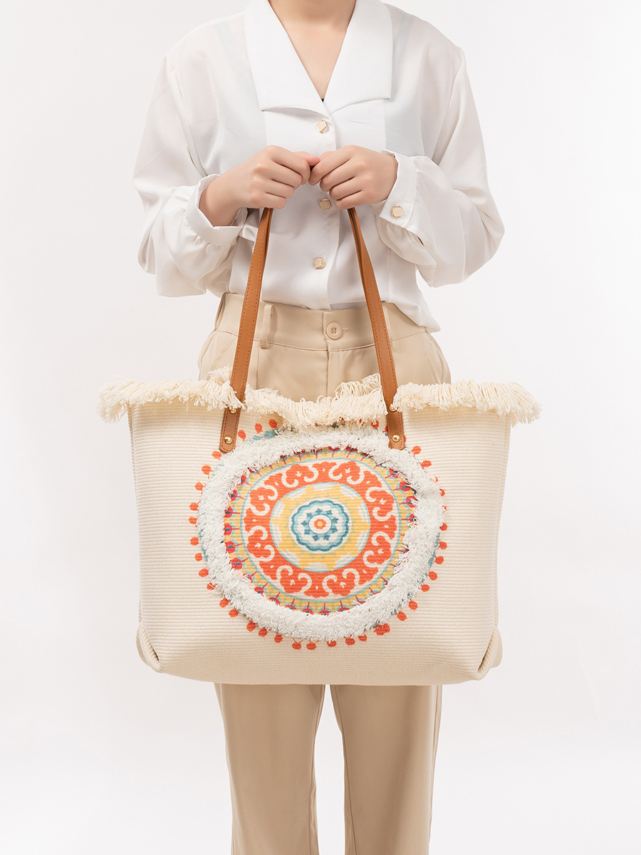 Bolso de lona con flecos OLEI Bolso Tote transfronterizo europeo y americano Bolso femenino de gran capacidad Bolso de playa de vacaciones junto al mar para mujer