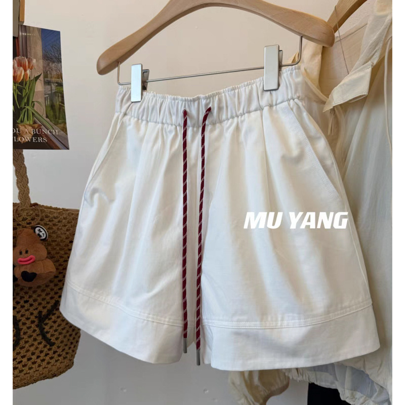 Muyang 100% Cotton! Korean Striped Drawstring Elastic Waist Casual Shorts for Women A-Line Wide Leg Muyang 100% Cotton! Korean Striped Drawstring Elastic Waist Casual Shorts for Women A-Line Wide Leg