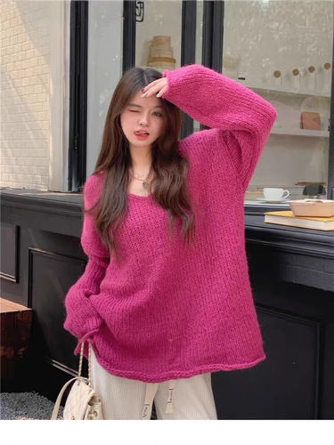 Japanese Autumn/Winter New Knit Hat Design Coarse Needle Innerwear Gentle Color Relaxed Retro Women's Sweater