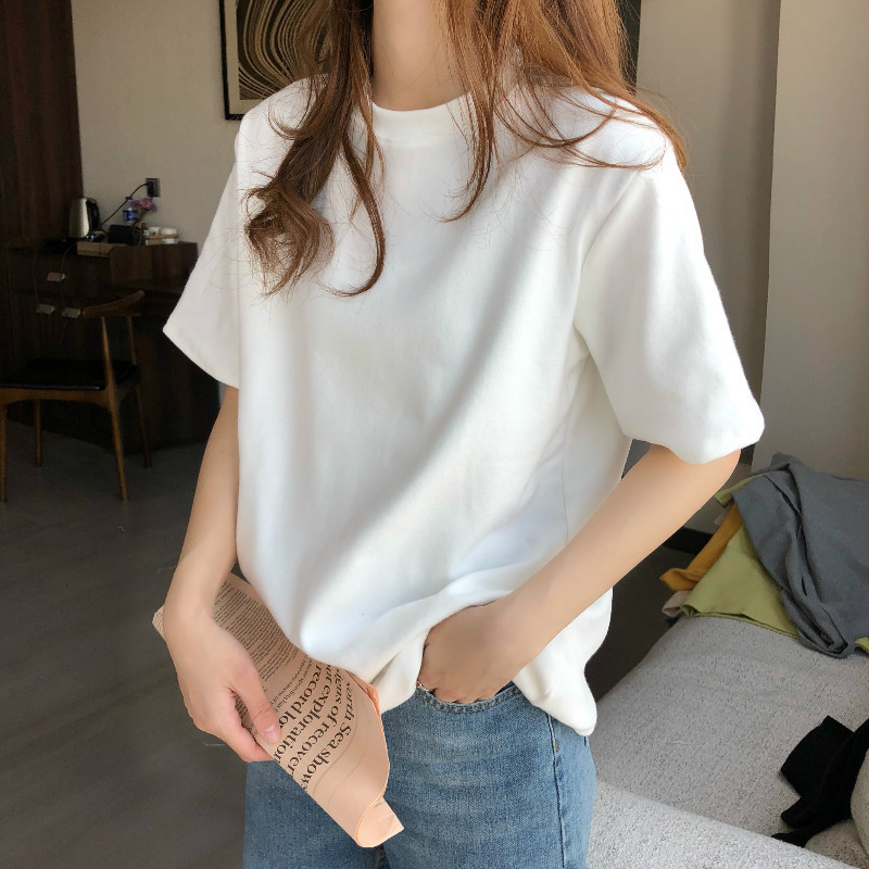 ホワイト Tシャツ レディース 半袖 2025 夏 フロントショルダー 純綿 ルーズボトムシャツ 着痩せ シンプル トップス|undefined