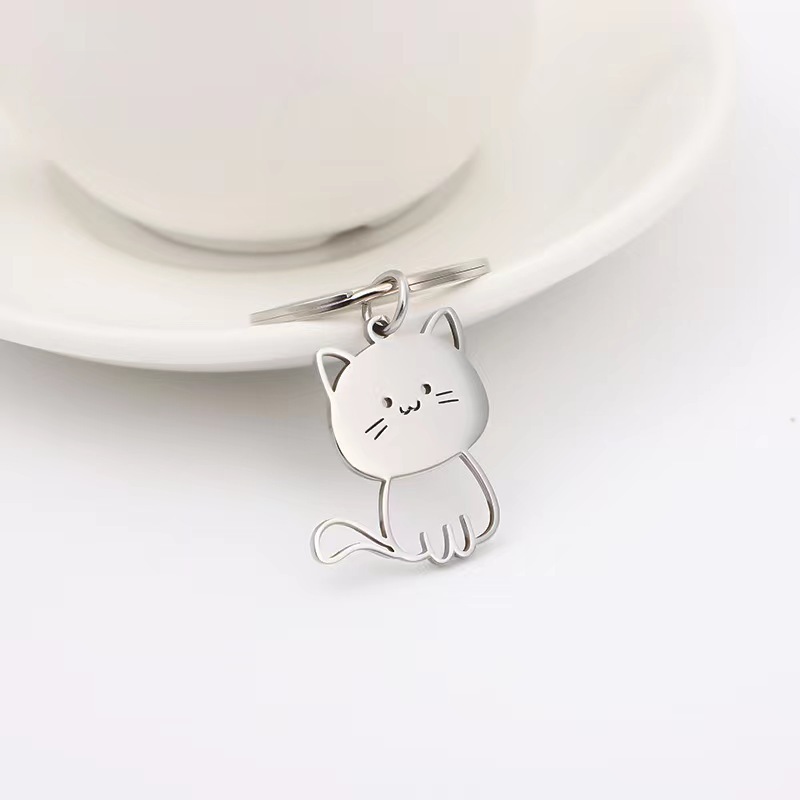 Japansk stil katte nøglering i rustfrit stål til par_voghion.com