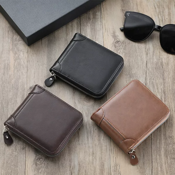 Business Short Anti-theft Brush Men's Retro Wallet Multi-card Bit Coin Bag Zipper Wallet Horizontal Foreign Trade Wallet