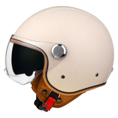 Motosiklet kaskı (dəbilqə) — half helmet double mirror helmet - lychee-pattern-off-white-short-outside-and-tea-inside-m