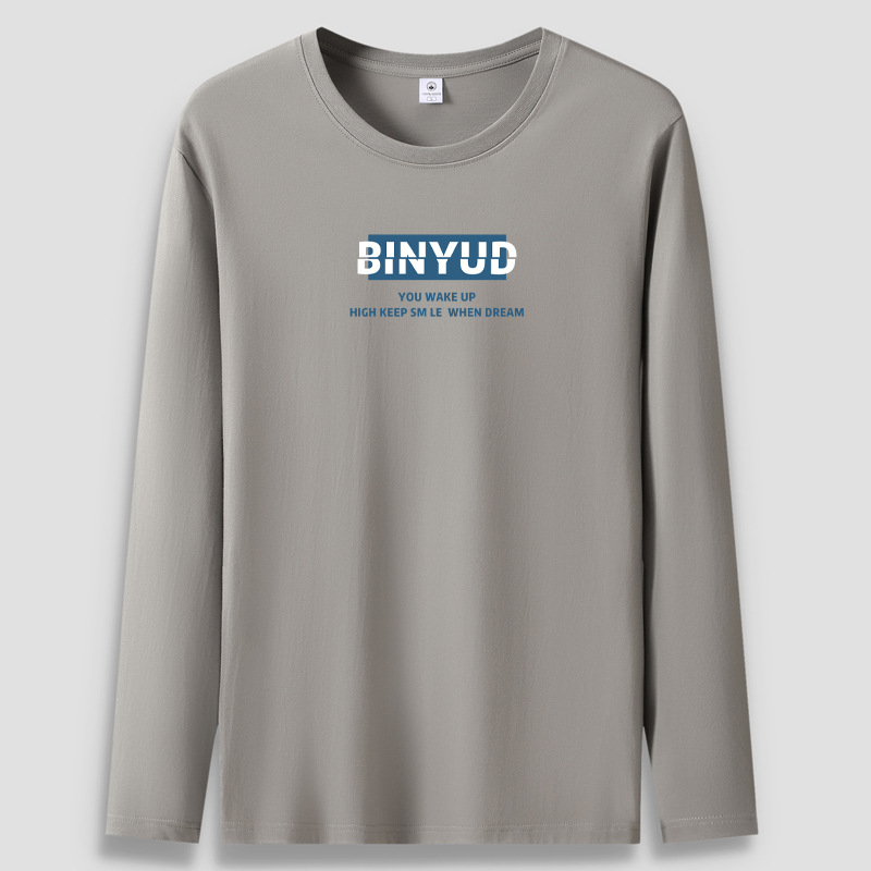 T-shirt a maniche lunghe in puro cotone per uomo con cappuccio, stratificazione primaverile e autunnale, fondo casual largo di tendenza Instagram per ragazzi_voghion.com