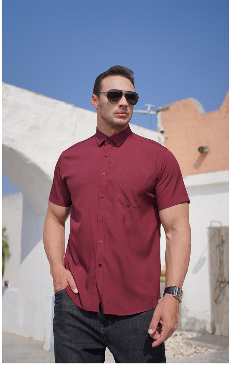 Herren Übergrößen Kurzarmhemd Business Casual Einfarbig_voghion.com