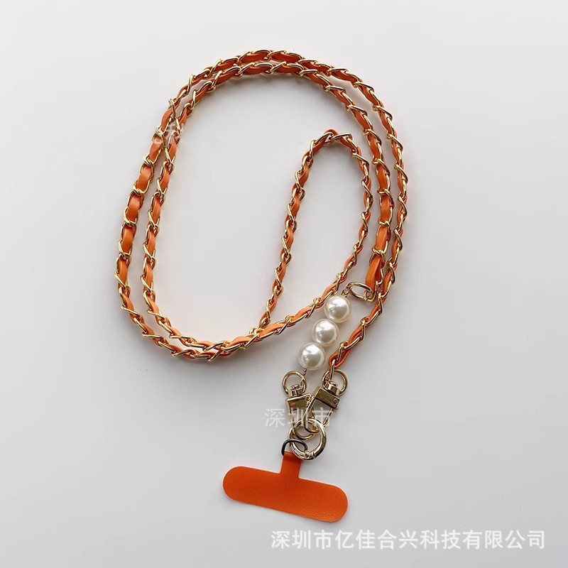 Cuerdas de teléfono móvil perlas de viento de perla larga cadena de pick-up colgante de cuero de metal colgante de bolsos