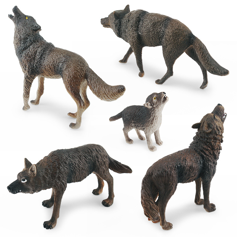 Simulación transfronteriza Lobo rugiente caza Lobo cabeza Lobo caminando modelo Lobo marrón serie estática decoración de escritorio juguete