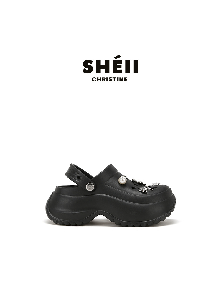 [Sheii Su Yinyin] La puerta de la cueva durará para siempre ~ 5cm pétalos de diamantes de imitación plataforma de suela gruesa sandalias de Baotou zapatillas de mujer zapatos con agujeros