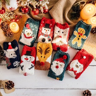 Coral fleece Christmas socks ladies autumn and winter new socks thick tube floor socks three-dimensional cartoon sleep socks wholesale