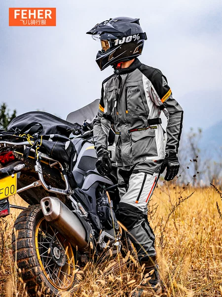 Feher Motorcycle Riding Suit for Men, All-Season Rally Suit Set, Waterproof and Anti-Fall, Long-Distance Motorcycle Riding Suit