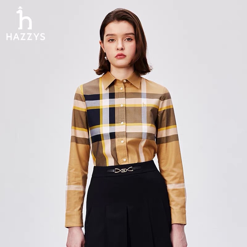 Hazzys/哈吉斯25秋季新款女士商务休闲格子元素衬衫一件代发|undefined