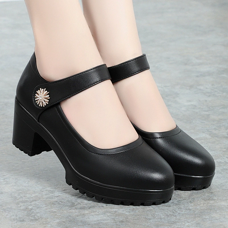 Весенняя новая круглая головка нескользкая водонепроницаемая обувь на среднем каблуке легкая простая элегантная обувь