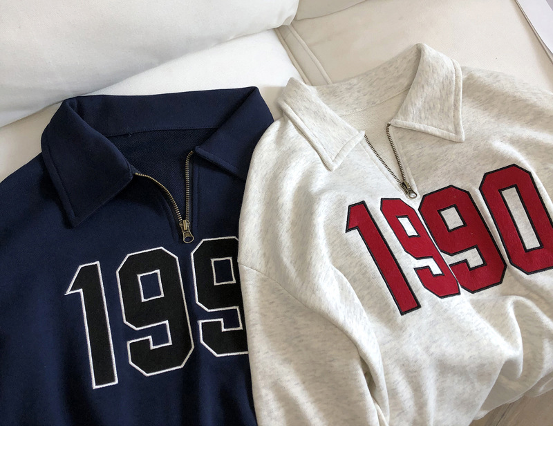 Women's American Style Retro Lapel Half Zip Sweatshirt Image 1