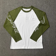 跨境美潮嘻哈休闲高街男女长袖潮流撞色印花字母t恤宽松版型