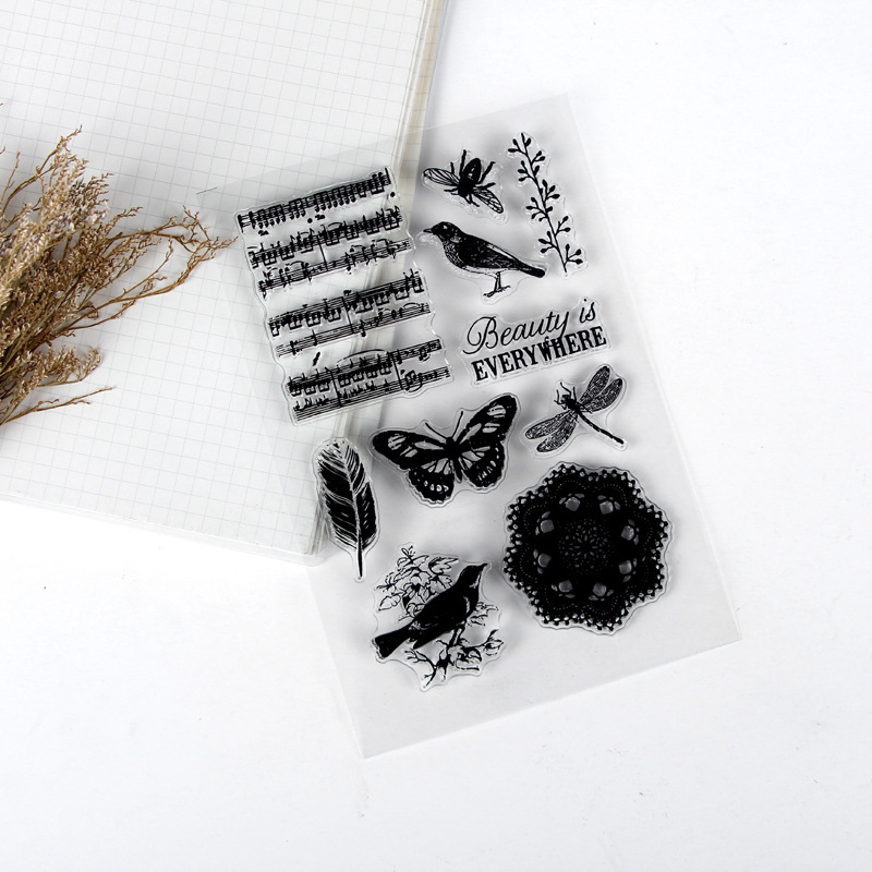 Silicone transparente sello retro icono de oficina sello diario DIY álbum de fotos tarjetas decoración material de cuentas al por mayor