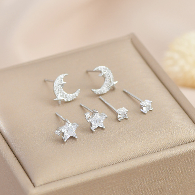 1 Jeu Mode Star Lune Le Cuivre Incruster Zircon Boucles D'oreilles display picture 5