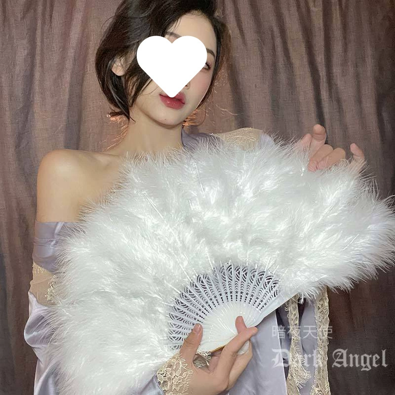 Перья веер чхонгам танец гусь перьевой плюш jk ханфу фотоподручки красивая китайская стиль черно-белый складной веер