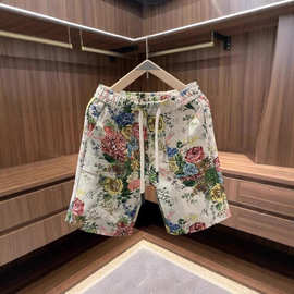 夏季个性印花花卉短裤男士2025新款玫瑰花中裤潮牌时尚休闲五分裤