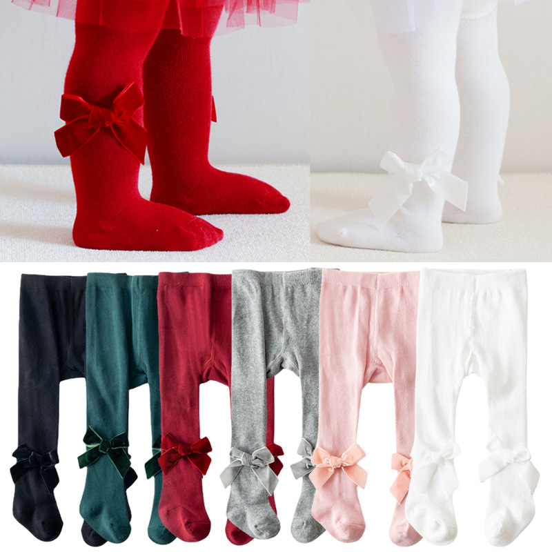 跨境春秋丝绒蝴蝶结婴儿连裤袜大屁屁宝宝棉质弹力打底裤袜