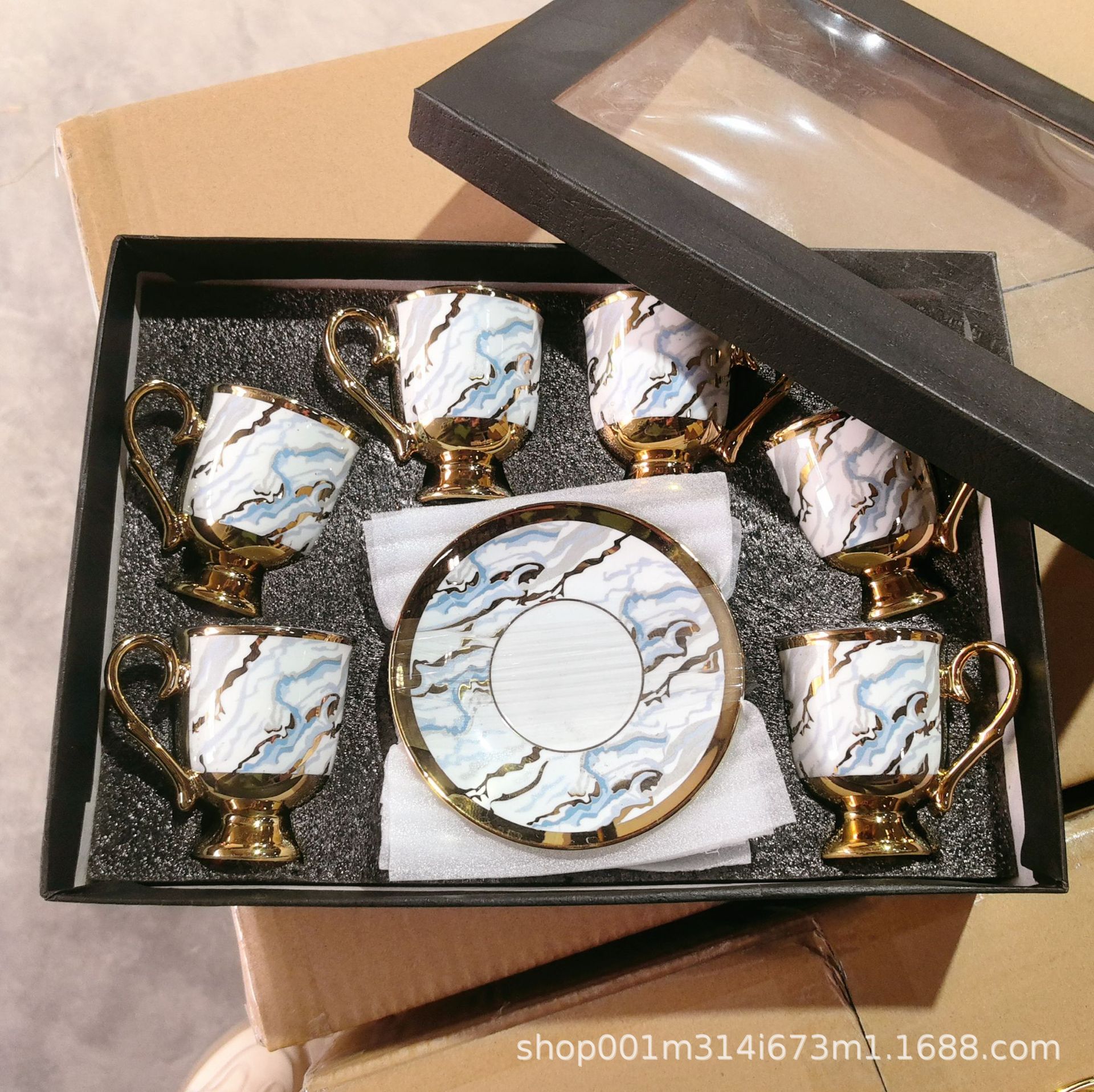 Creativo 6 tazas 6 platillos cerámica galvanizada pequeña taza de café platillo taza y platillo té de la tarde juego de té de regalo