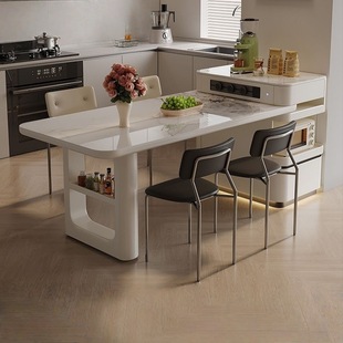Rotating Island Table Dining Table Integrated Household Retractable Slate Multi-Functional Cream Kitchen Small Apartment Smart Bar