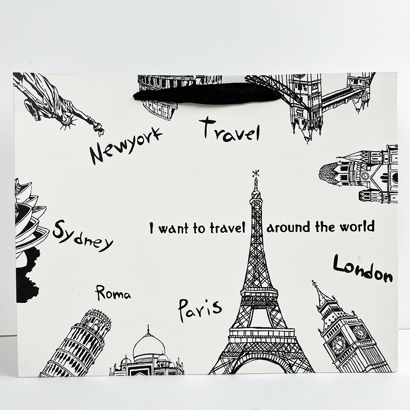 服装袋子现货北欧风礼品袋巴黎铁塔衣服手提袋牛皮纸袋礼物包装袋