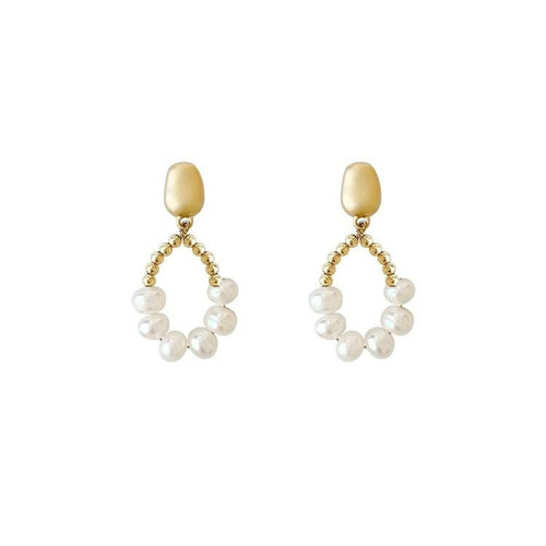 Freshwater Pearl Drop-Shaped Geometric Earrings for Women, French-Style Irregular 925 Silver Needles, Lightweight Luxury Feel, Elegant Stud Earrings