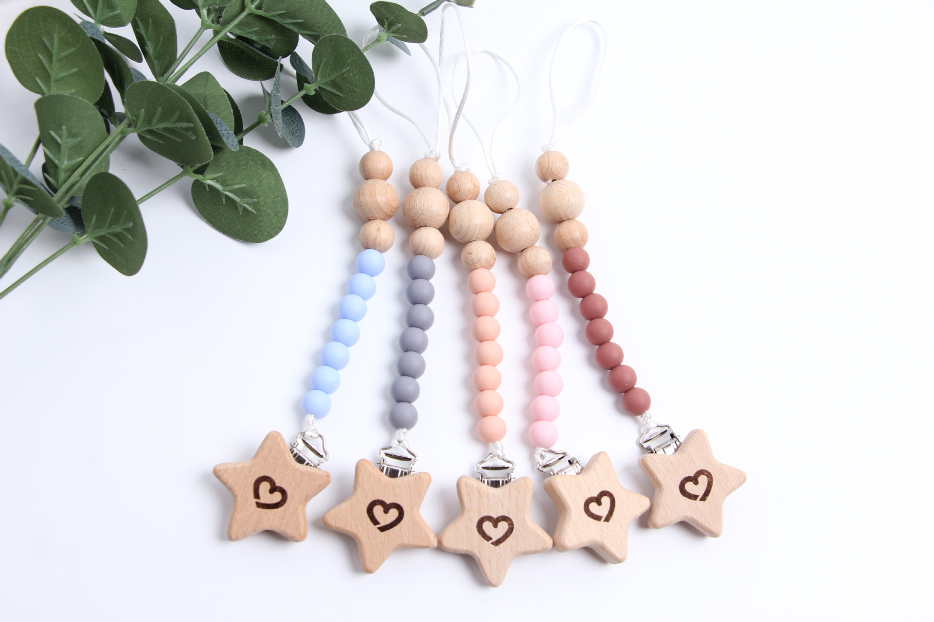 Temu Shein transfronterizo campana tetina cadena tetina clips grabaciones de madera silicona juguetes para bebés 2 piezas set image 13