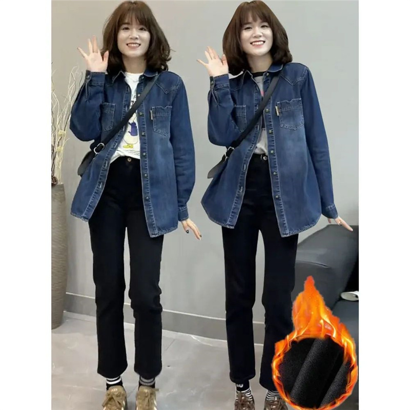 牛仔衬衫女2024开春秋新款中长款衬衣今年流行牛仔衣服女装上衣潮