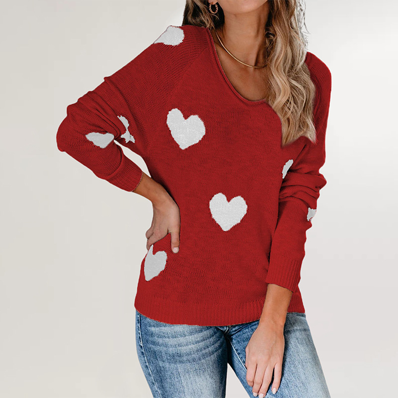 Suéter de punto con cuello en V, estilo europeo y americano, holgado, con temática de amor, para el Día de San Valentín, novedad de otoño e invierno 2026, para mujer, disponible en Amazon.
