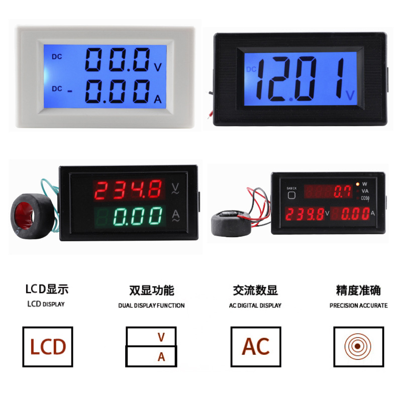 Dual-Display Digital Communication Voltage Meter, Multifunction Digital Current Meter, Power Meter with Rear Cover Mutual Inductor Head