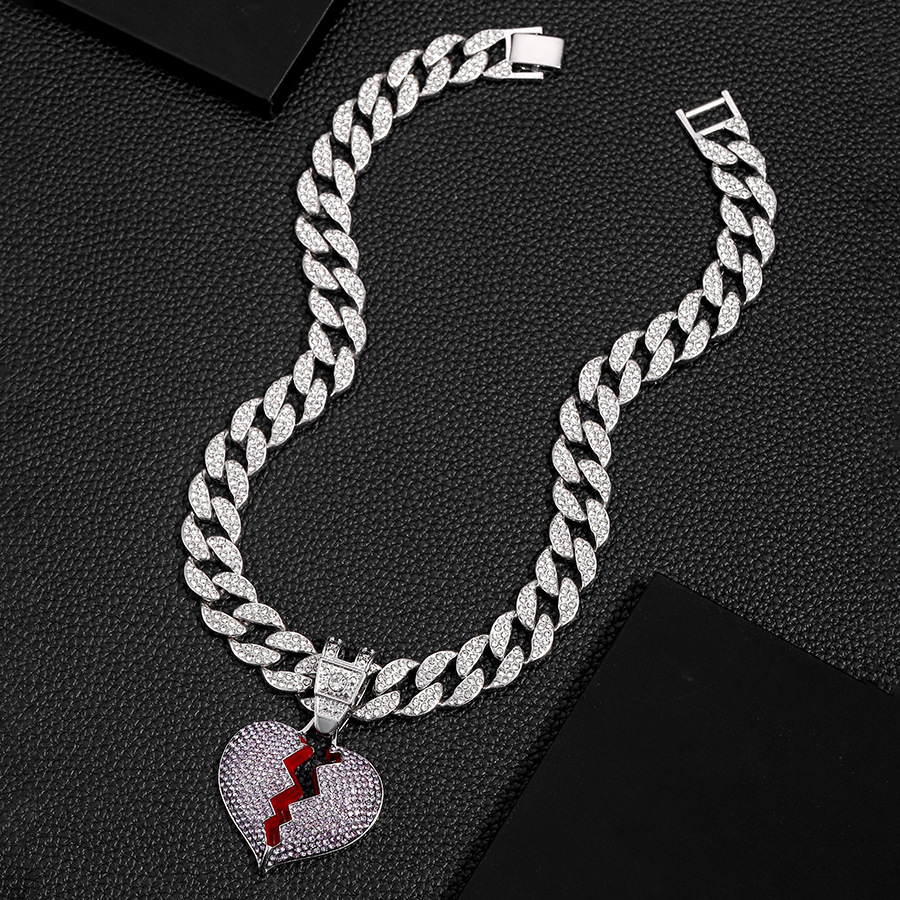 Collier pendentif cœur cuban link avec diamants de luxe_voghion.com