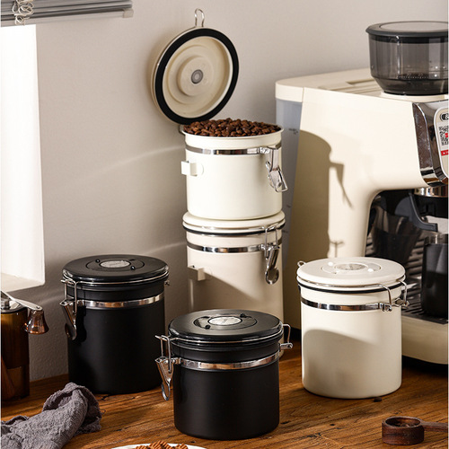 Coffee beans and coffee powder dry goods sealed jars 304 stainless steel exhaust valve sealed storage jars fresh-keeping jars cross-border