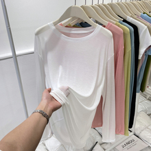 夏季宽松圆领女套头冰丝长袖T恤薄内搭空调衫