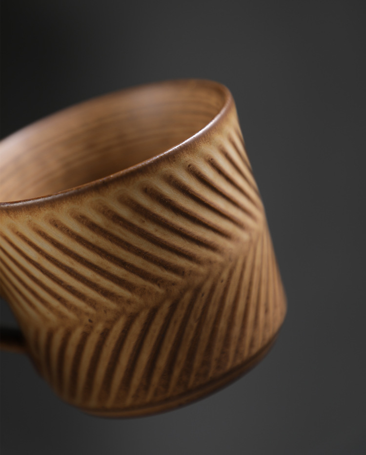 Ceramic Coffee Cup Set Wabi-sabi Style Japanese Embossed Ceramic_voghion.com