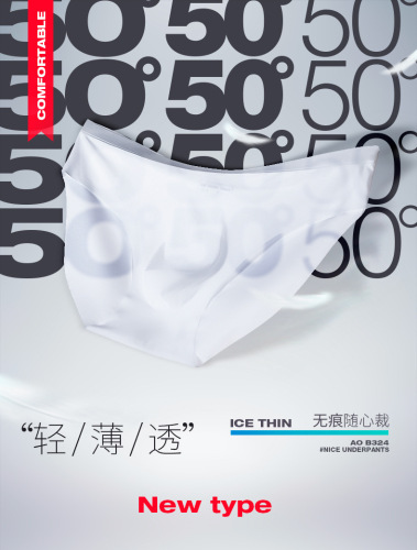 Men's Ice Silk Underwear Wholesale Youth Seamless Briefs Summer Shorts Transparent Thin Stamped Bottoms Men