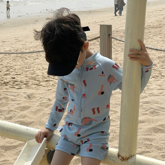 新型韓国子供水着男女赤ちゃんワンピース水着長袖日焼け止め速乾ビーチ休暇水着