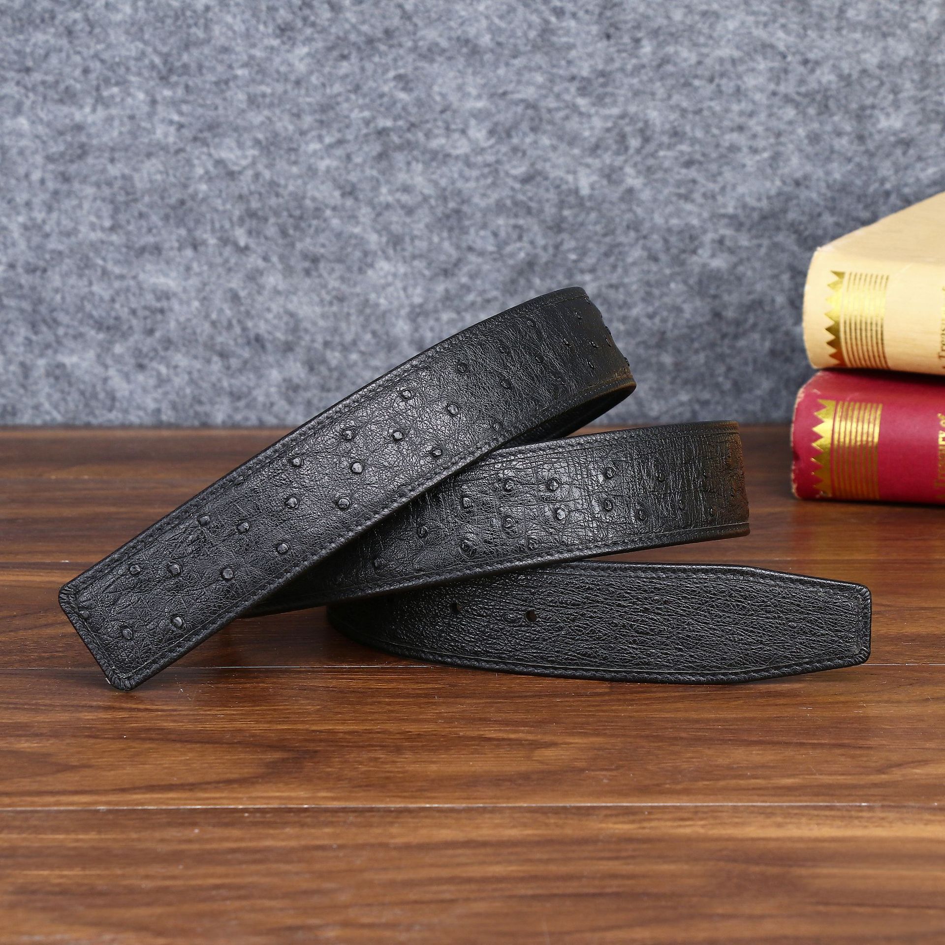 Thắt lưng da nam họa tiết vân đà điểu – cá sấu, khóa trượt bản rộng 3.8 cm — 120cm, 110cm, 125cm, 115cm chi tiết 2